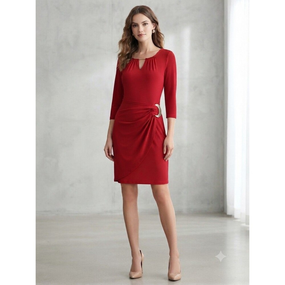 Thalia Sodi Womens Red Ruched Side and Buckle Mini Dress